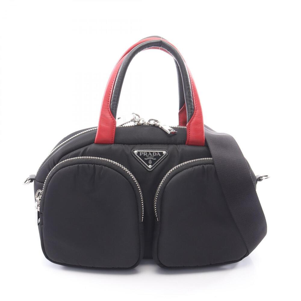Prada Vitello Leather 2Way Shoulder Bag Red Black
